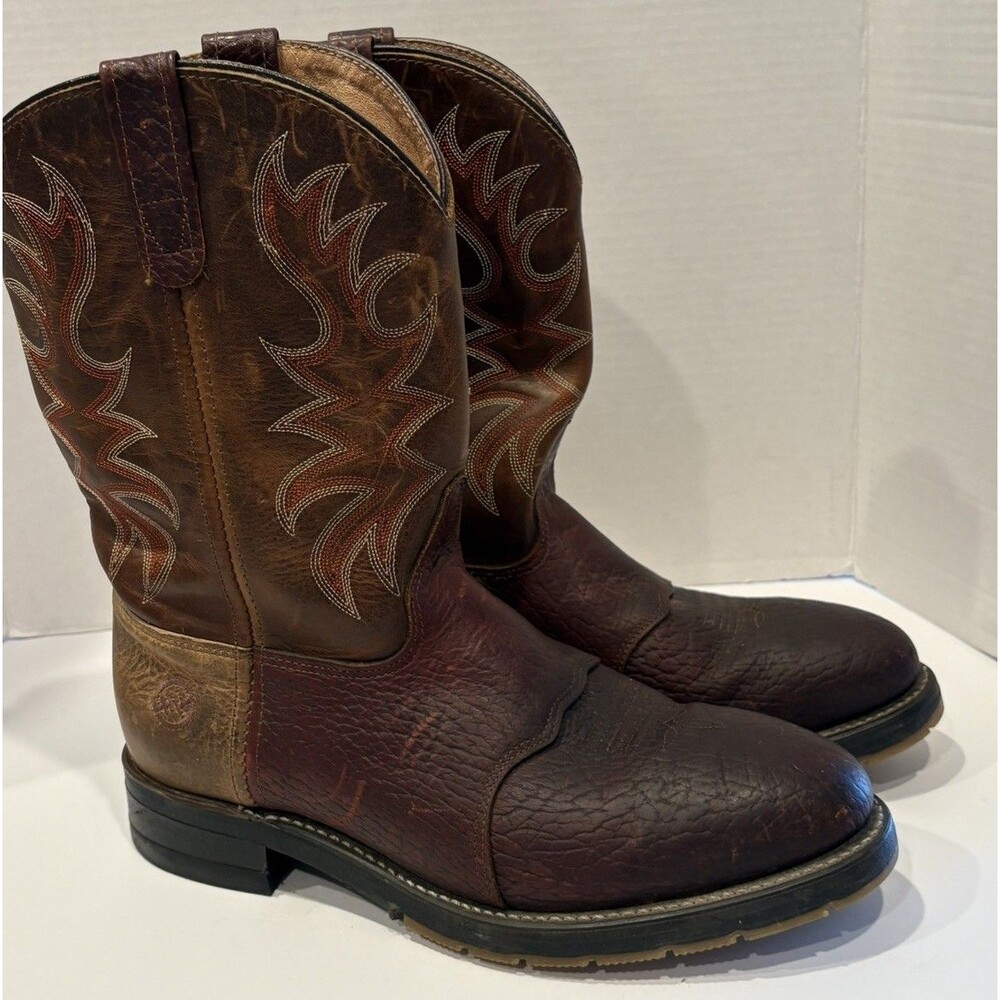 Double H 3690 Roper Work Boots Men’s 9.5D Steel Toe Brown USA Made Oil Resistant